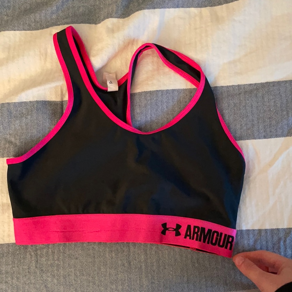 Black and pink UndrrArmor bra